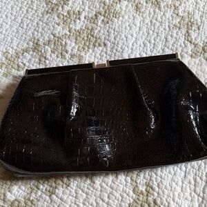 Elegant Black Crocodile-Embossed Clutch